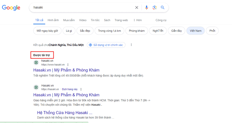 Quảng cáo xuất hiện top đầu trong tìm kiếm Google