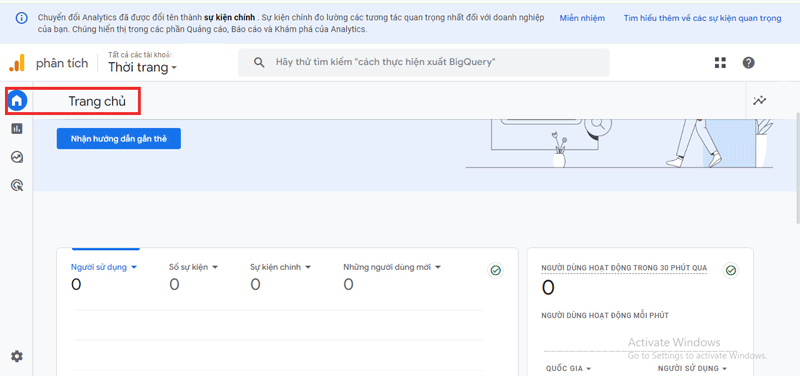 Trang chủ của Google Analytics