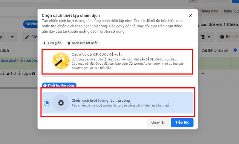 Chọn loại chiến dịch quảng cáo